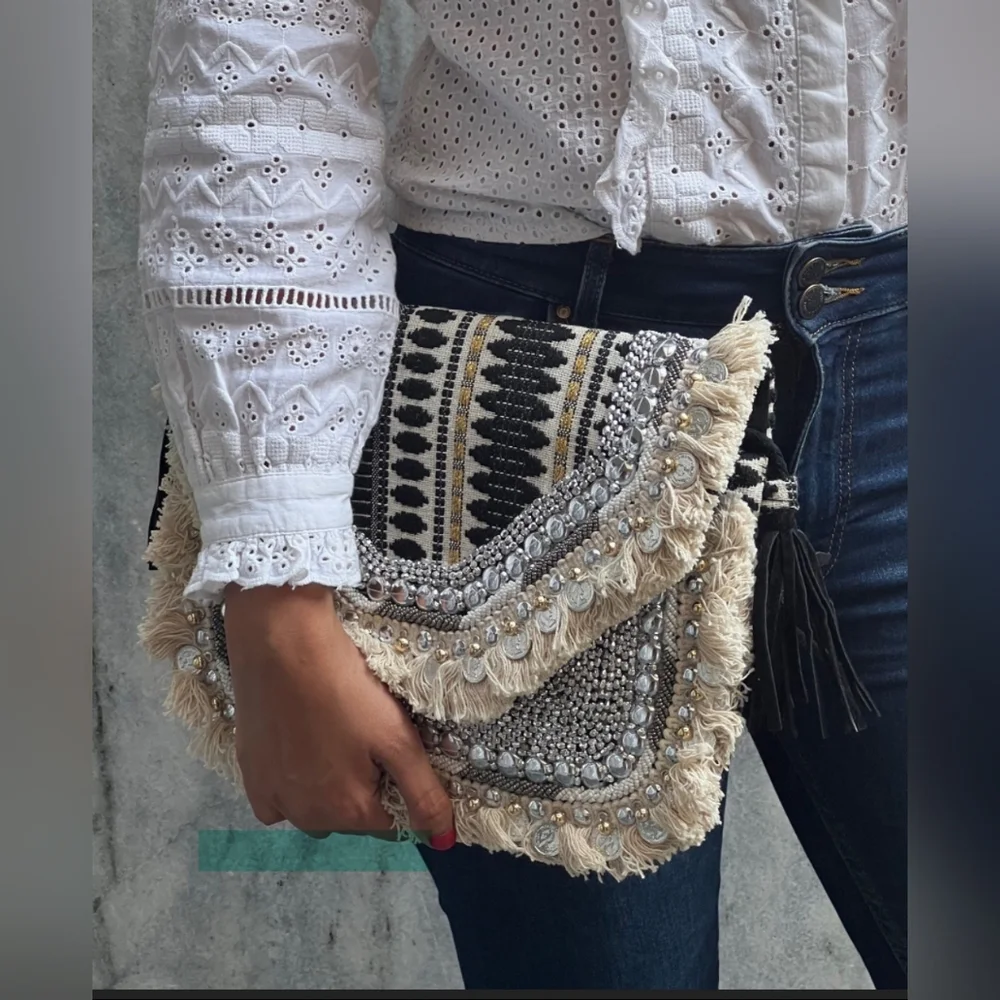 NewHandmade Banjara Jute Bag - Silver accents -Sling Style - Crossbody